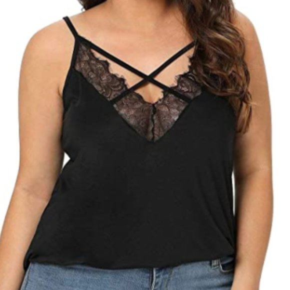 ROMWE Tops - Plus Size Lace Criss Cross V Neck Cami